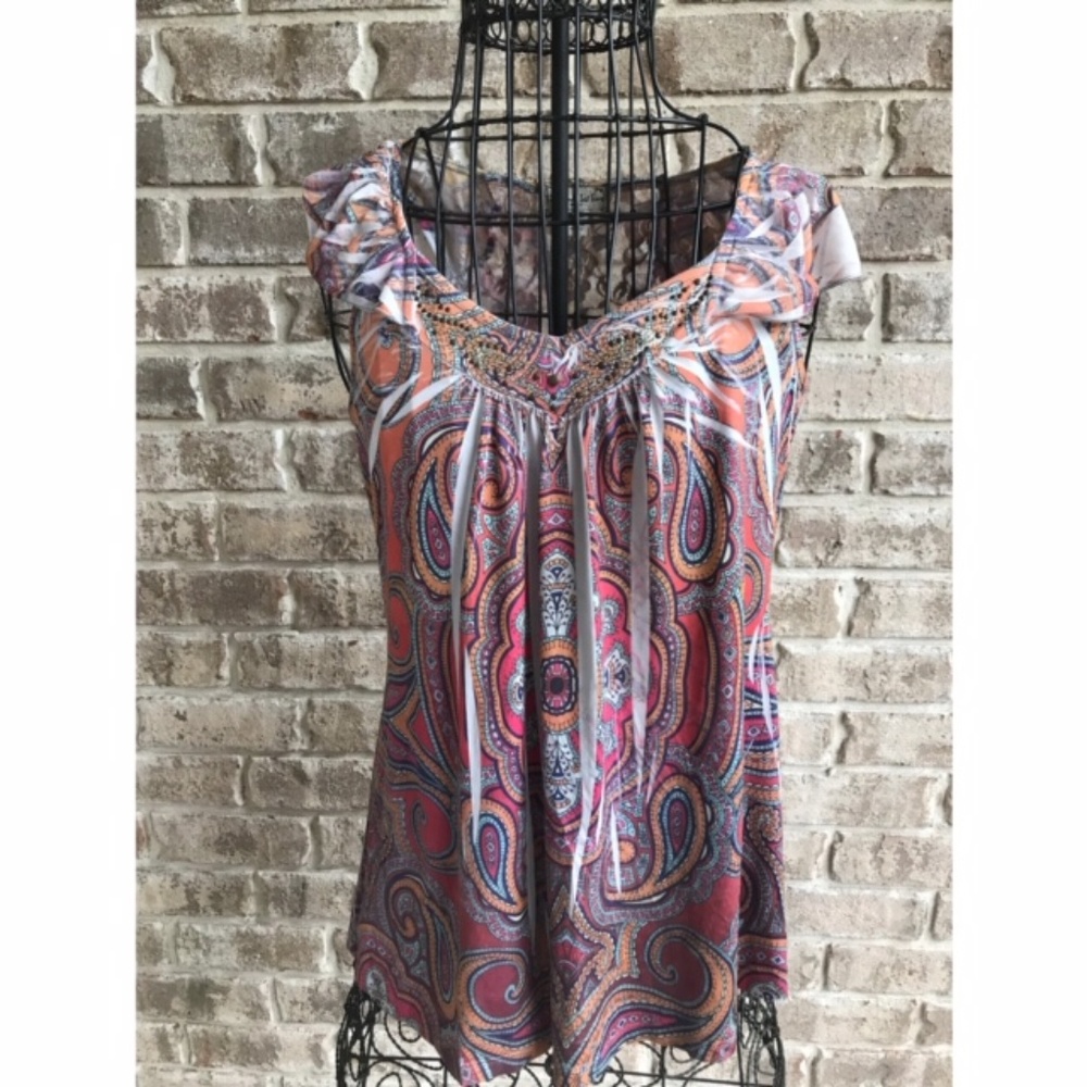 Live And Let Live Tunic Top Embellished Flowy Boho